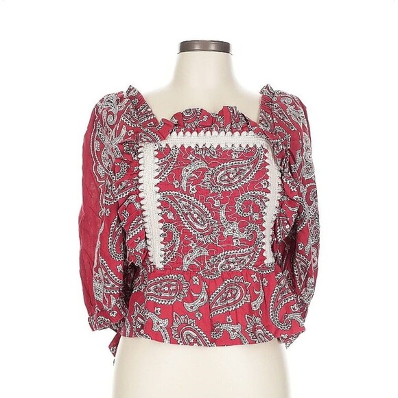 SEA New York Red Paisley Bandana Embroidered Open Back Theodora Top Size L - Picture 6 of 10